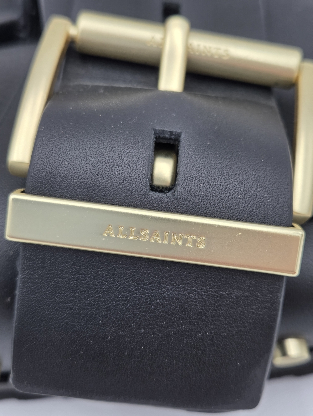 All Saints Ellie Studded Slide in Black Leather with Gold Accents Size 7 - Picture 4 of 7